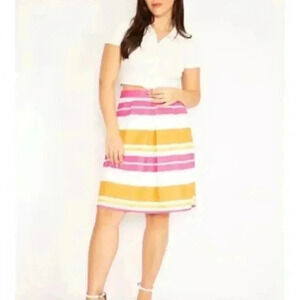 AMY Vermont spring summer Aline classic Multi colour strip flare office skirt 44